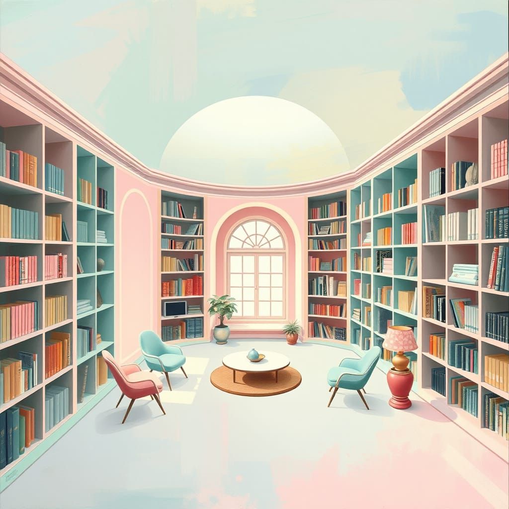 Whimsical Dadaism Library in Pastel Hues