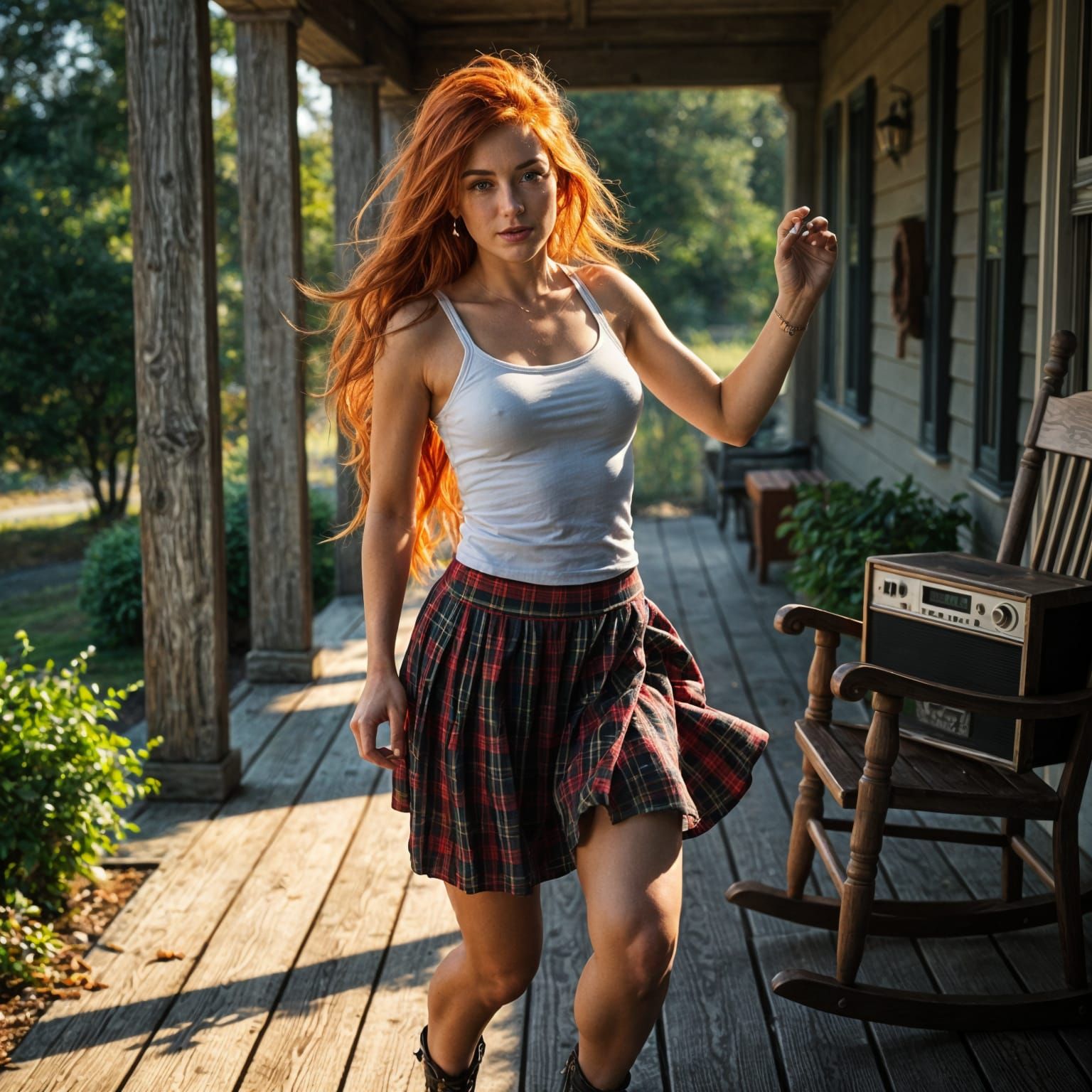 Vintage Rock Dancer in Tartan Skirt