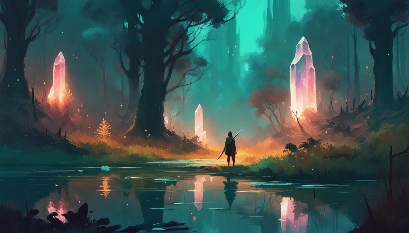 Lush Bioluminescent Elven Forest at Night