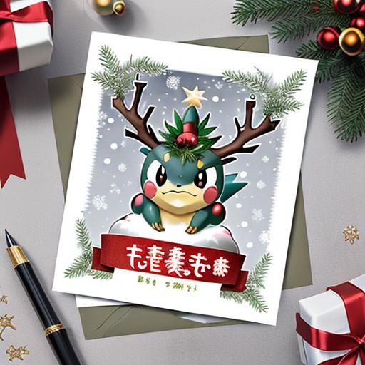 Pokemon Christmas Card with Japanese Kanji