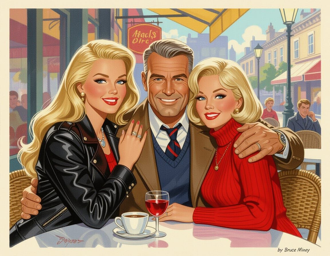 Family Portrait: Model, Mother, and Father at Outdoor Cafe