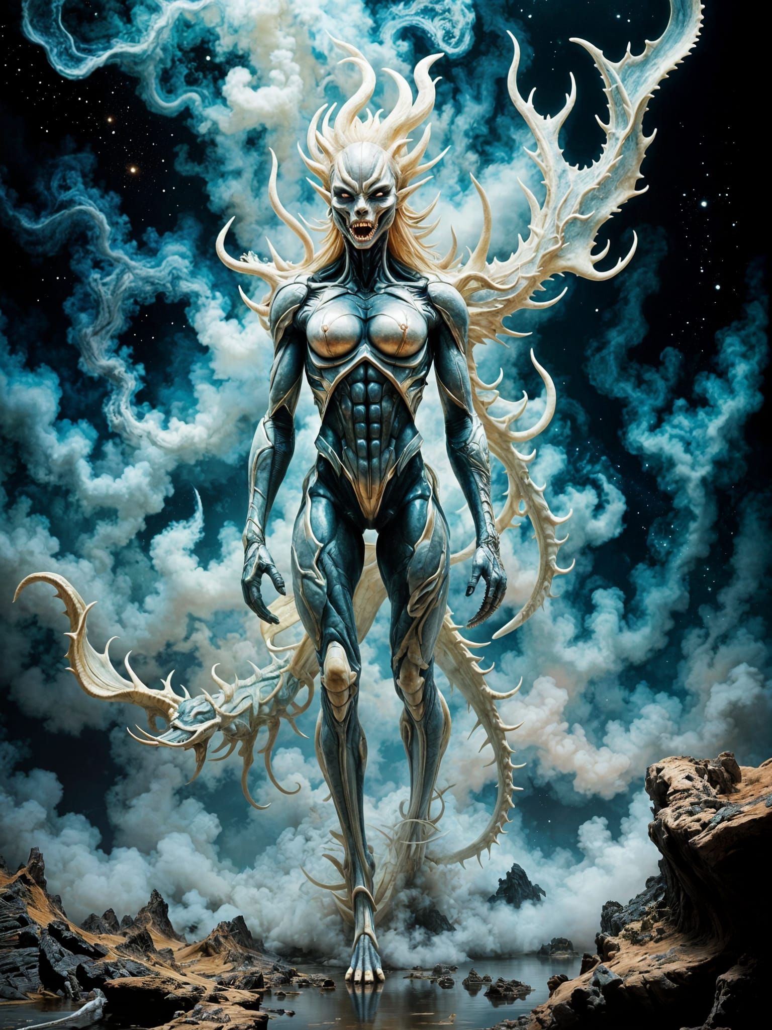 Dragon Xenomorph Hybrid in Hyperrealistic Fantasy Art