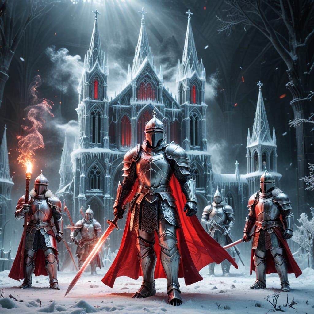 Epic Winter Knight Battlefield in Snowy Field with Transluce...