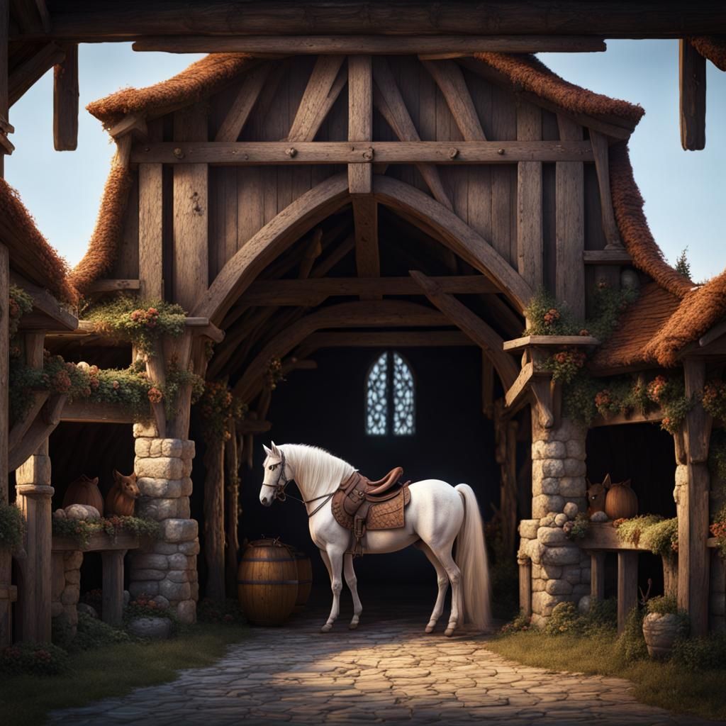 Detailed Medieval Horse Stable Concept Art