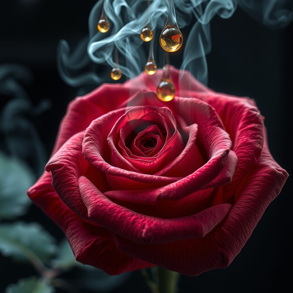 Surreal Fractal Rose in Metallic Gold Haze