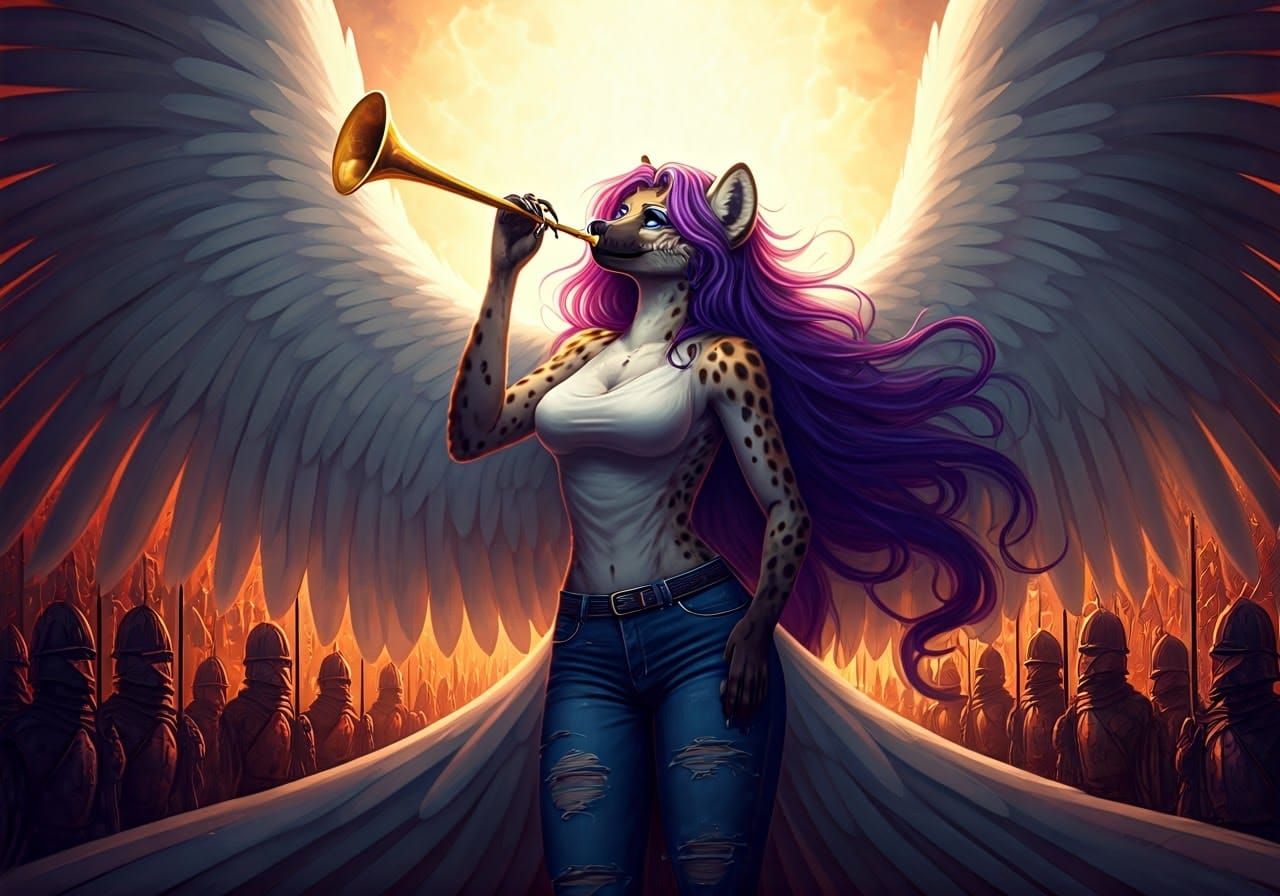 Armageddon Angel Blows Heavenly Trumpet in Majestic Glory