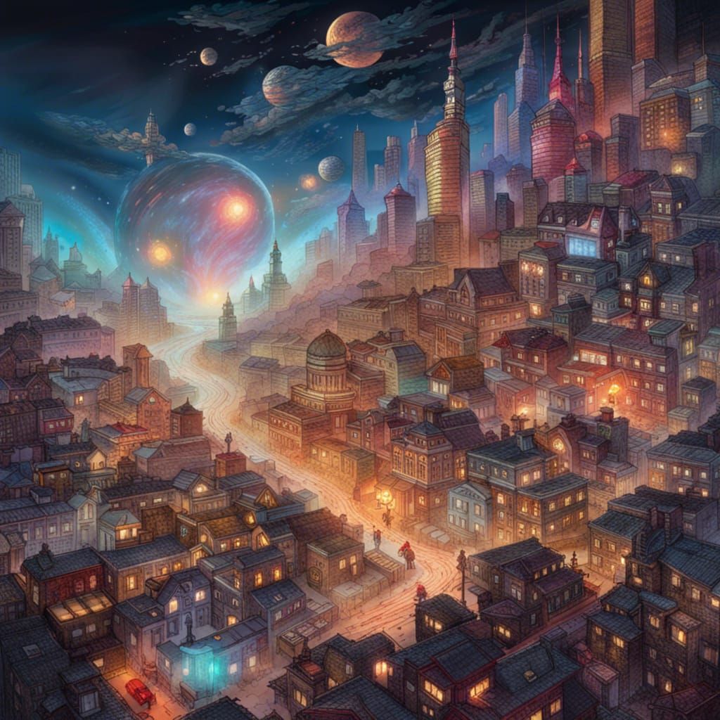 Gurney-Inspired Cityscape with Astral Light