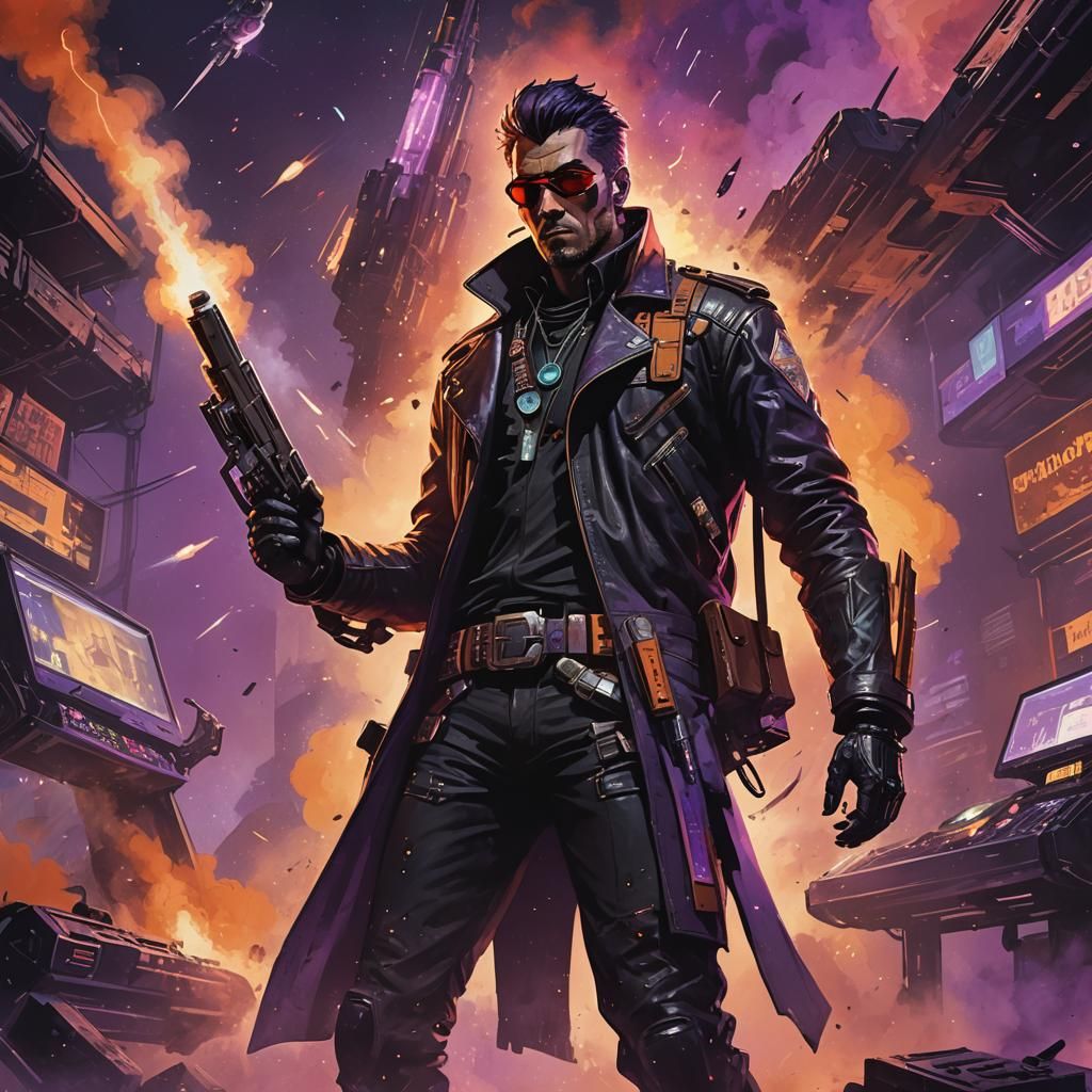 Space Cowboy in Smoky Bar: Cyberpunk Western Concept Art
