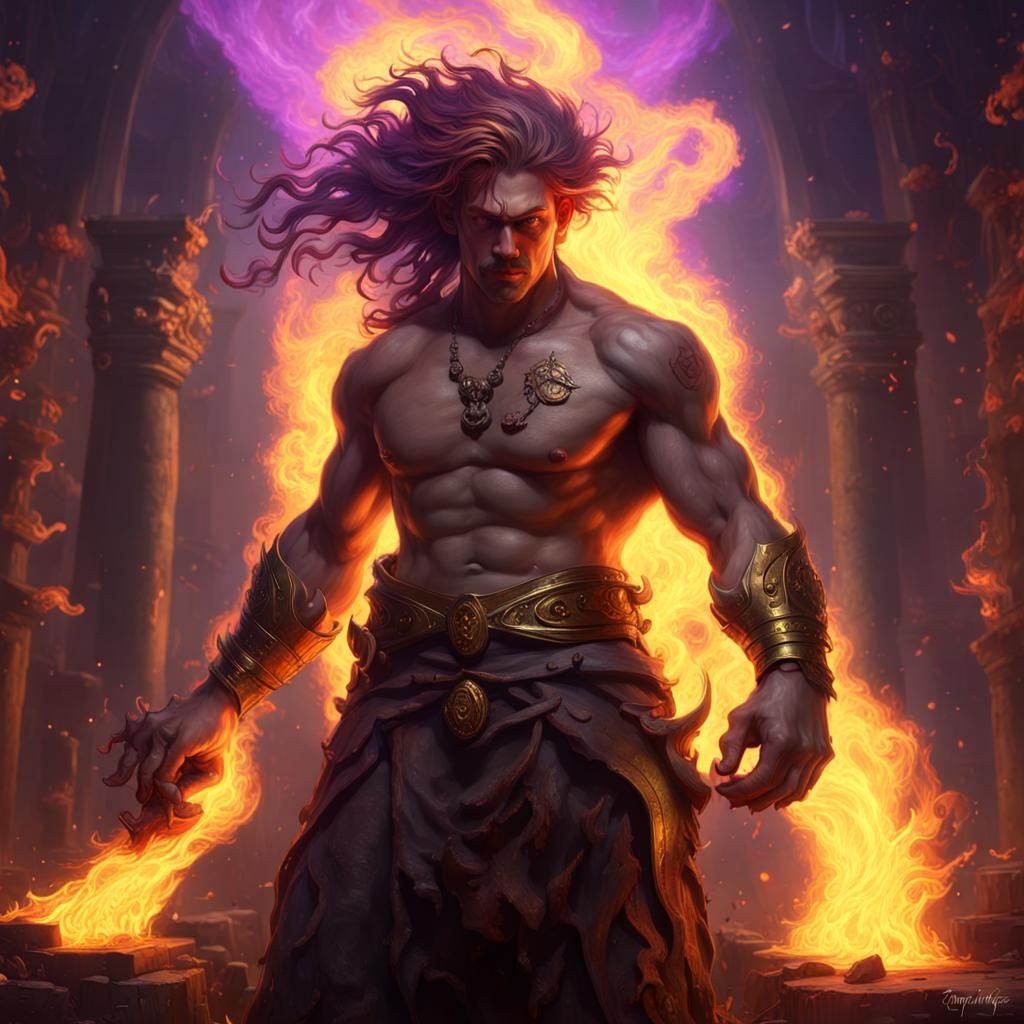 Flaming Blacksmith God: Dark Fantasy Concept Art