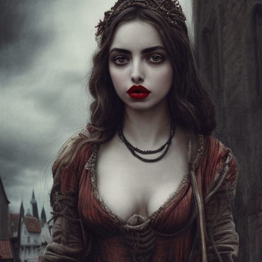 Detailed Portrait of a Dark Witch in Medieval Germany