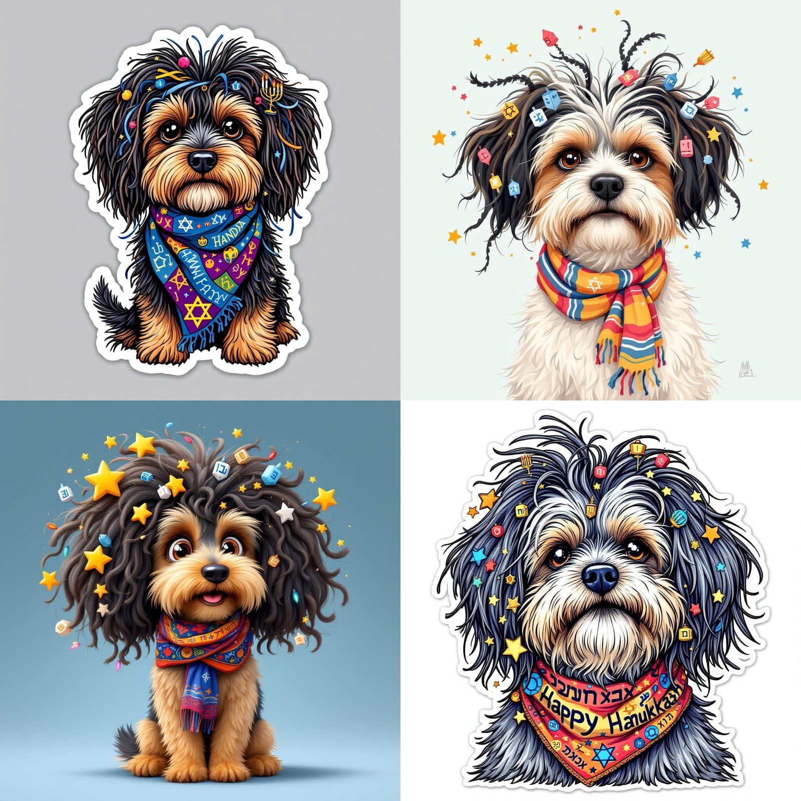 Cartoon Havanese Dog Sticker with Hanukkah Decorations
