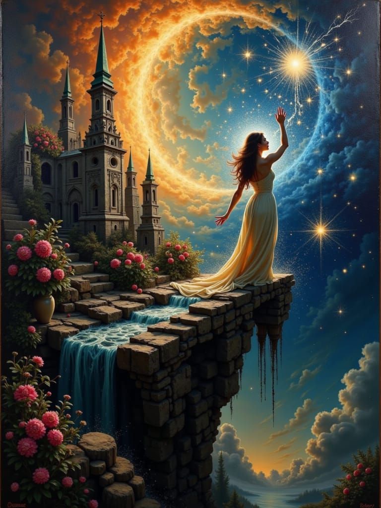 Surrealist Figure Breaks Through Glass to Otherworldly Realm