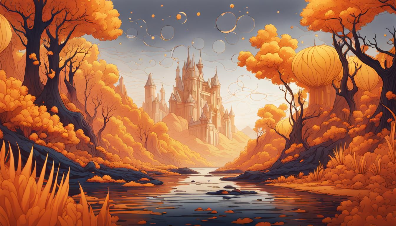 Abstract Vector Lines in Orange and Yellow