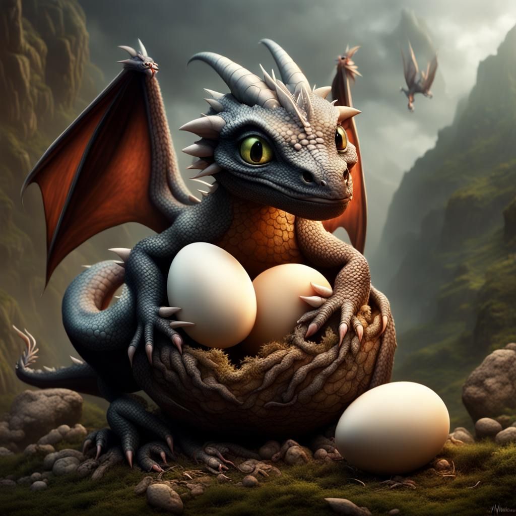 Cute Baby Dragons Hatching: Digital Matte Painting