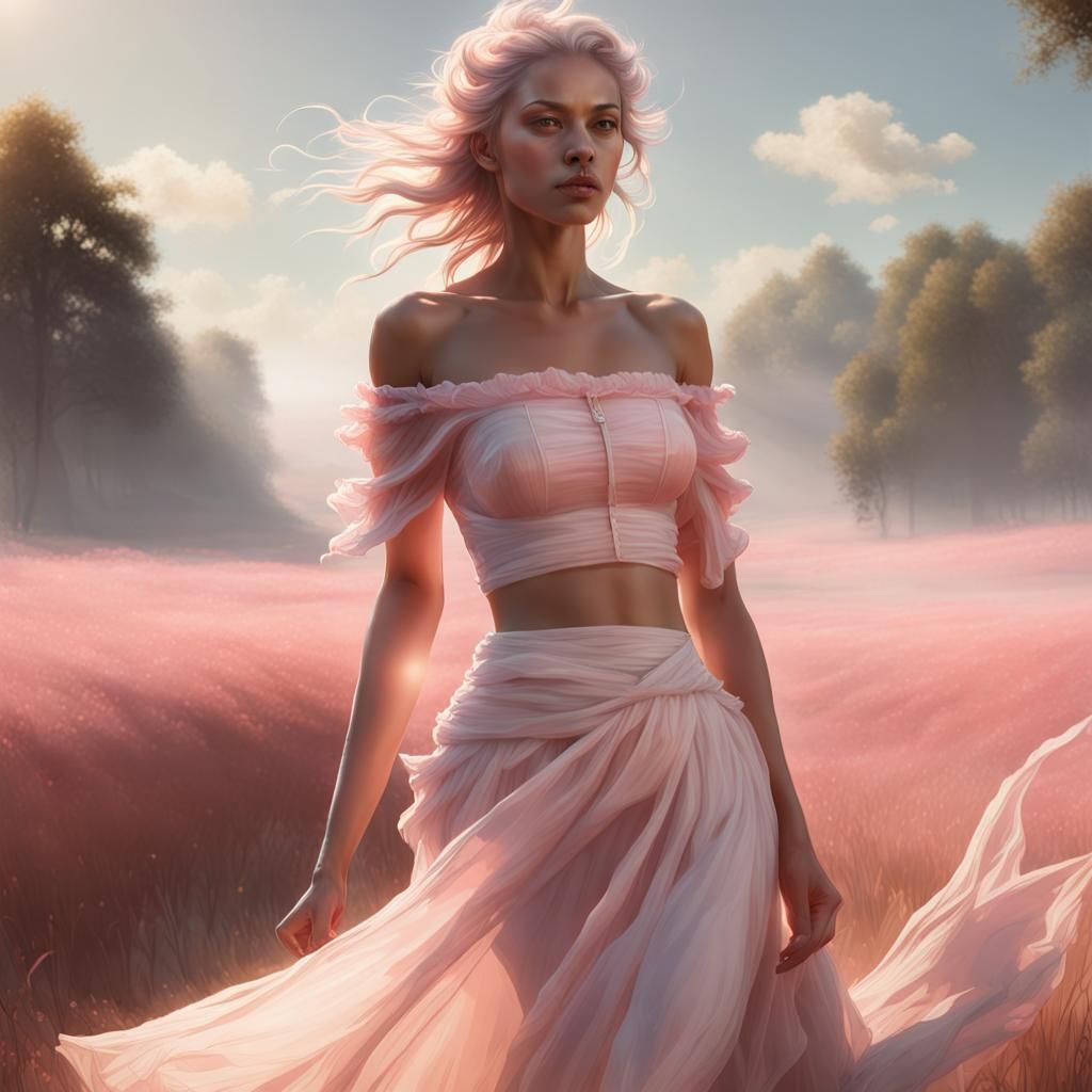 Woman in Windy Field, Dark Fantasy Concept Art