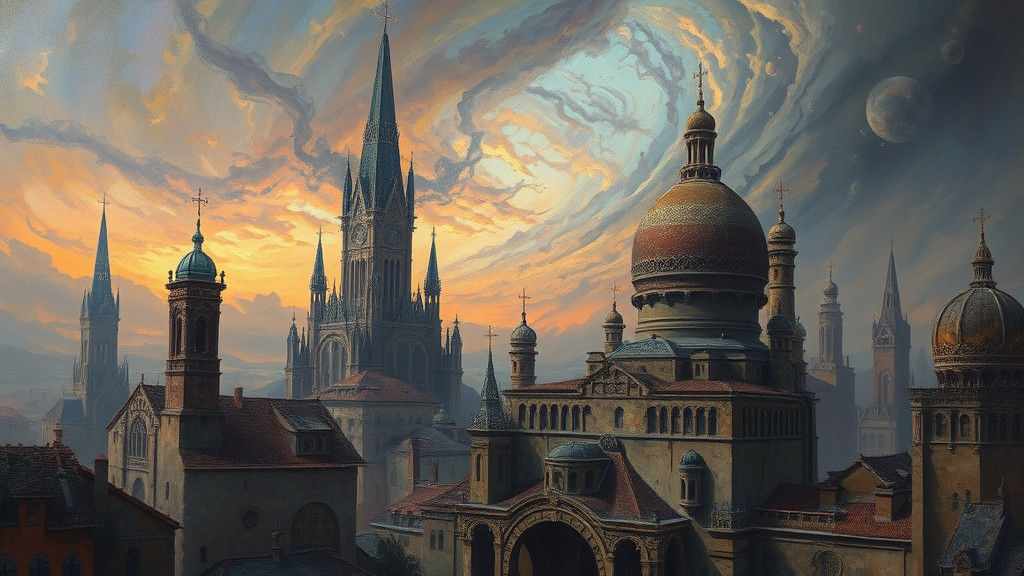 Surreal Dreamlike Cityscape in Oil Painting Style