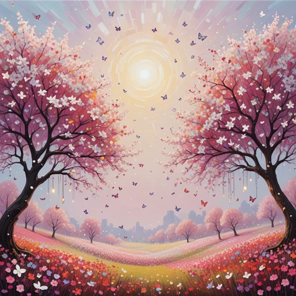 Ethereal Field of Blossoms in Surreal Impressionism