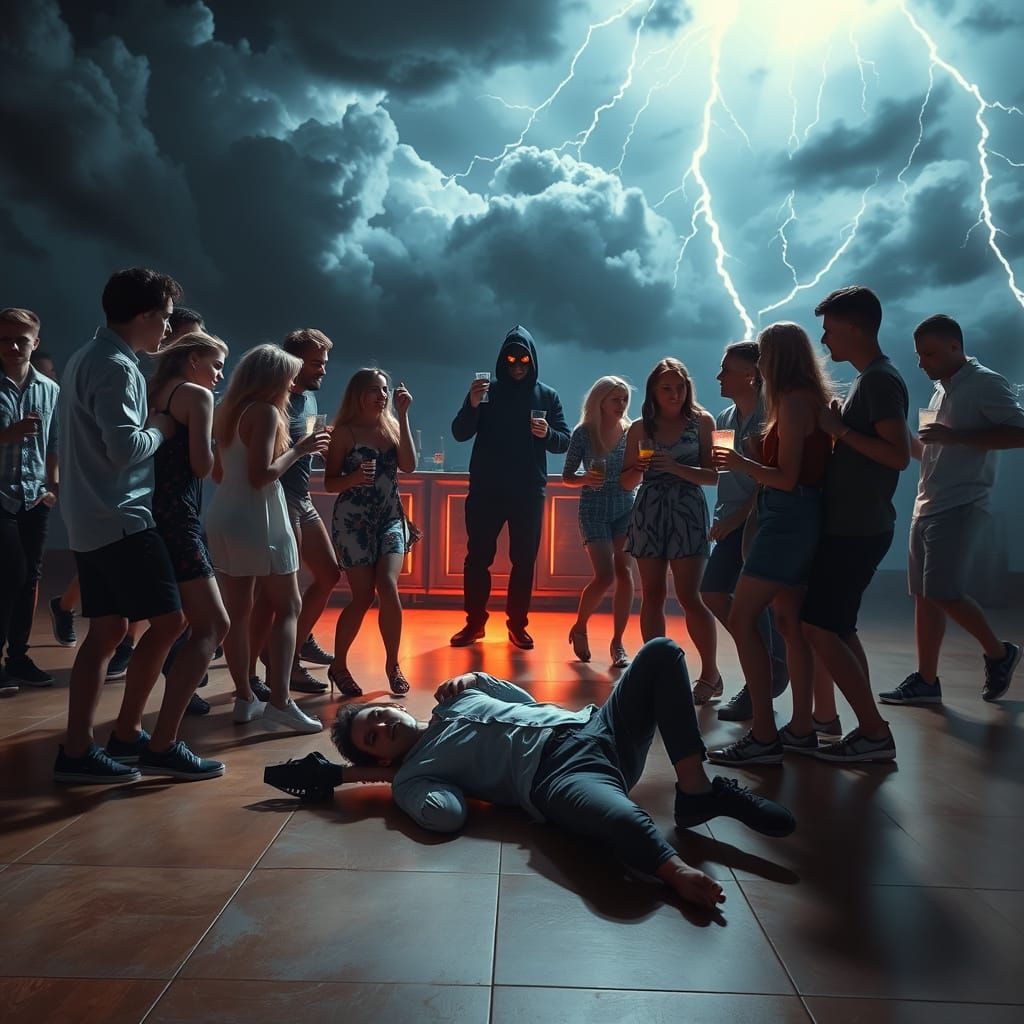 Youthful Revelry Under Darkened Skies