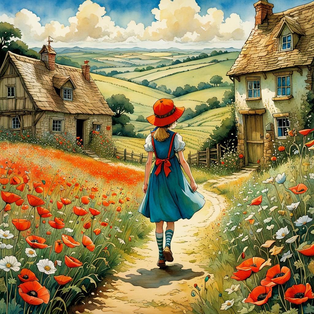 Anime Poppies Field, Children's Book Illustration