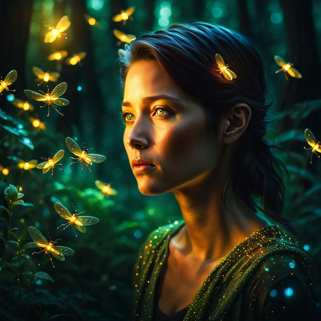Mystical Firefly Landscape in Digital Illustration