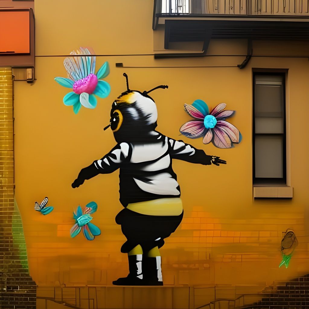 Beehive Mural on New York Building in Street Art Style