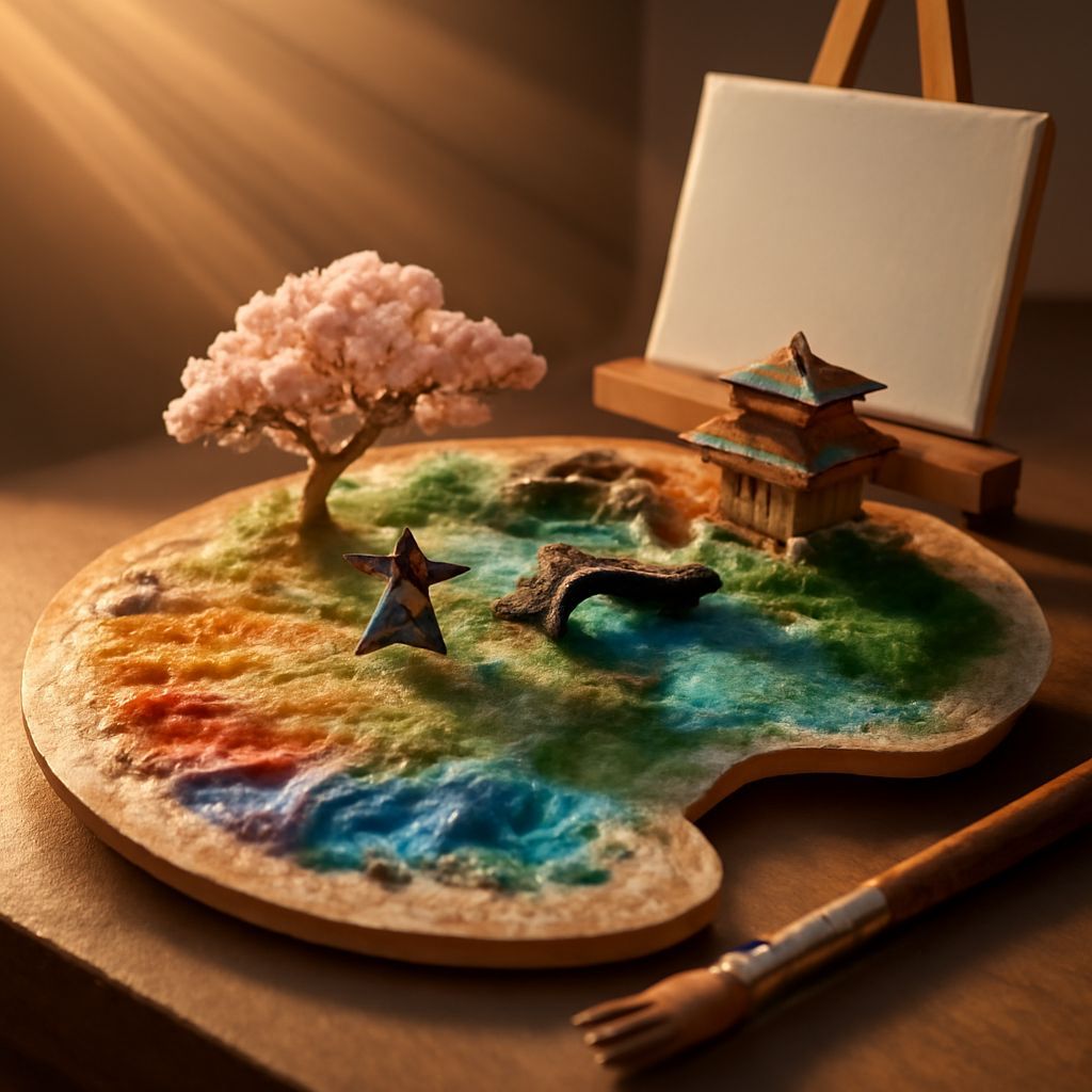 Miniature Japanese World Painted on Palette