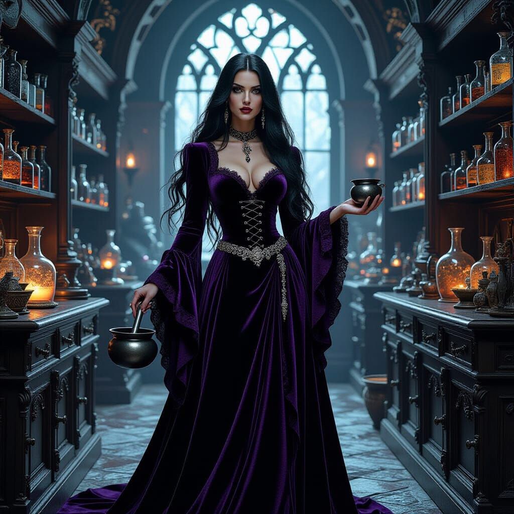 Gothic Woman in Grand Apothecary, Mystical Art