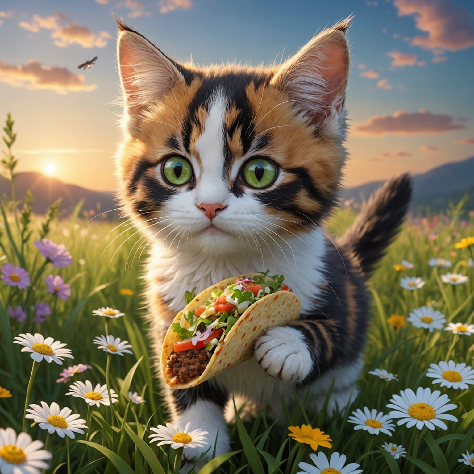 Calico Kitten and Taco in Anime Style