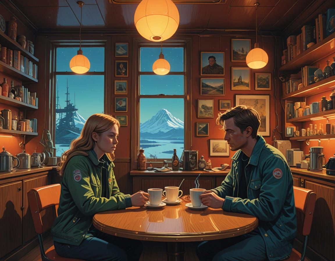 Couples NightCafe Intimacy in Whimsical Warm Lighting