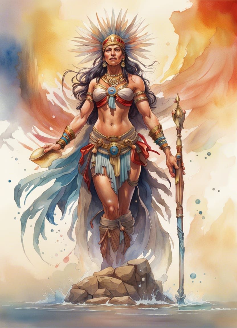 Indigenous Wisdom Goddess in Watercolor Concept Art