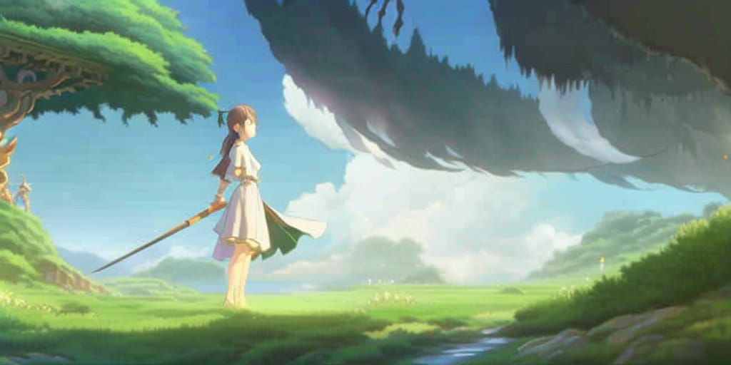 Anime Warrior Girl by Studio Ghibli and Shinkai