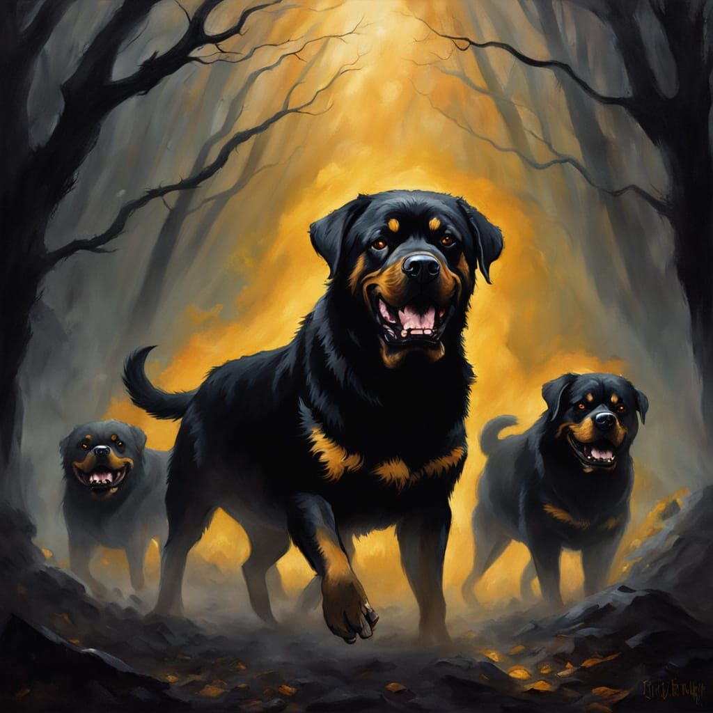 Gothic Three-Headed Hound Judges Ghosts in a Haunting Dark F...