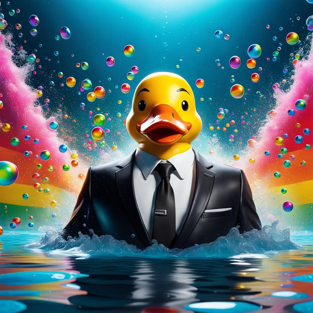 Agent 47 Rubber Duck in Rainbow Bubble Bath