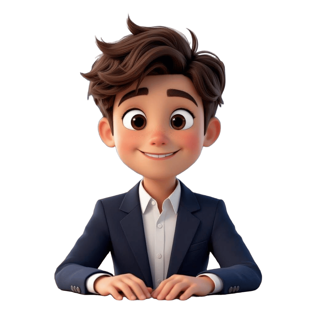 Pixar-Style Boy News Anchor with a Smirk