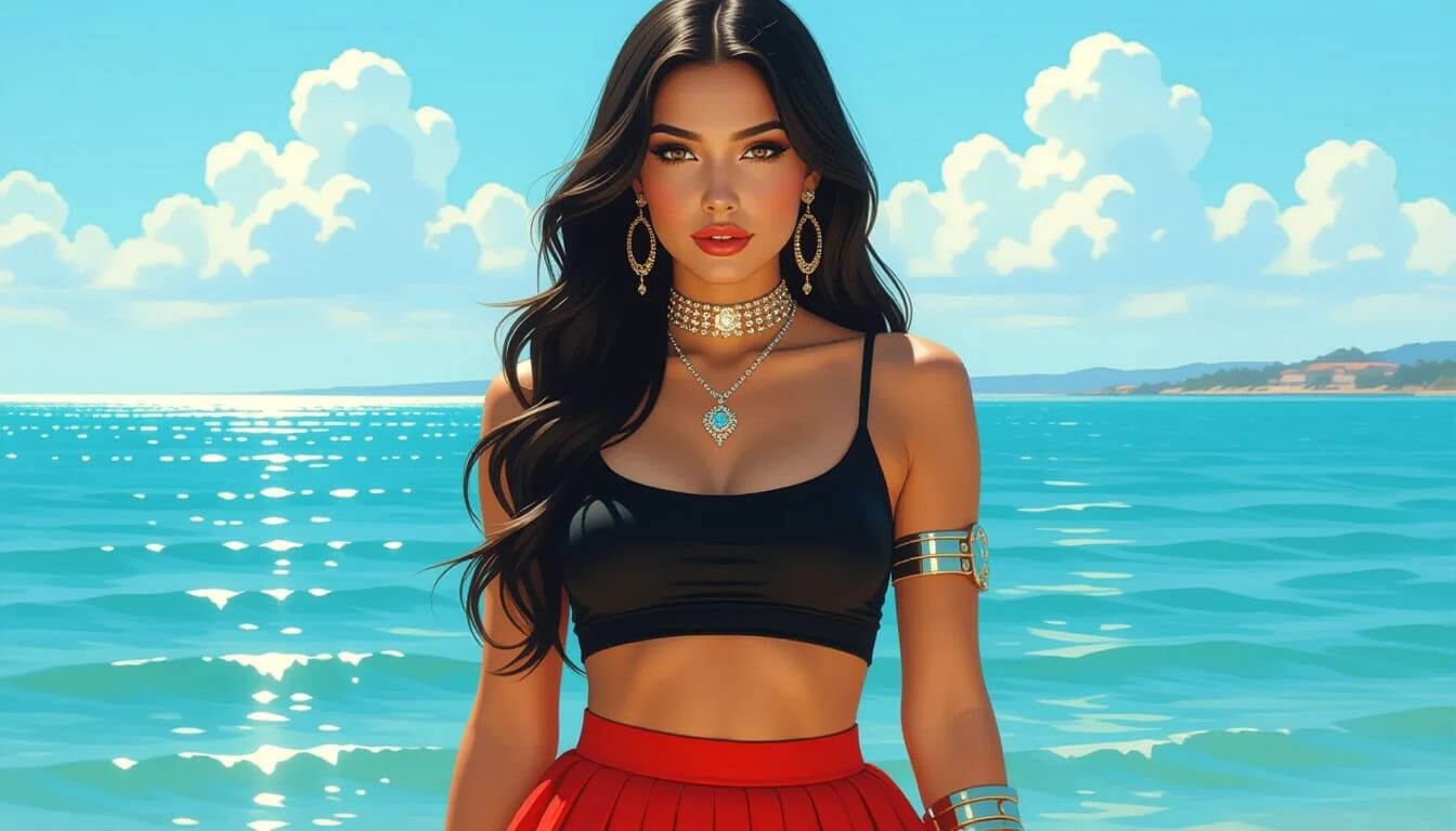 Fantasy Woman with Red Skirt Oil Painting