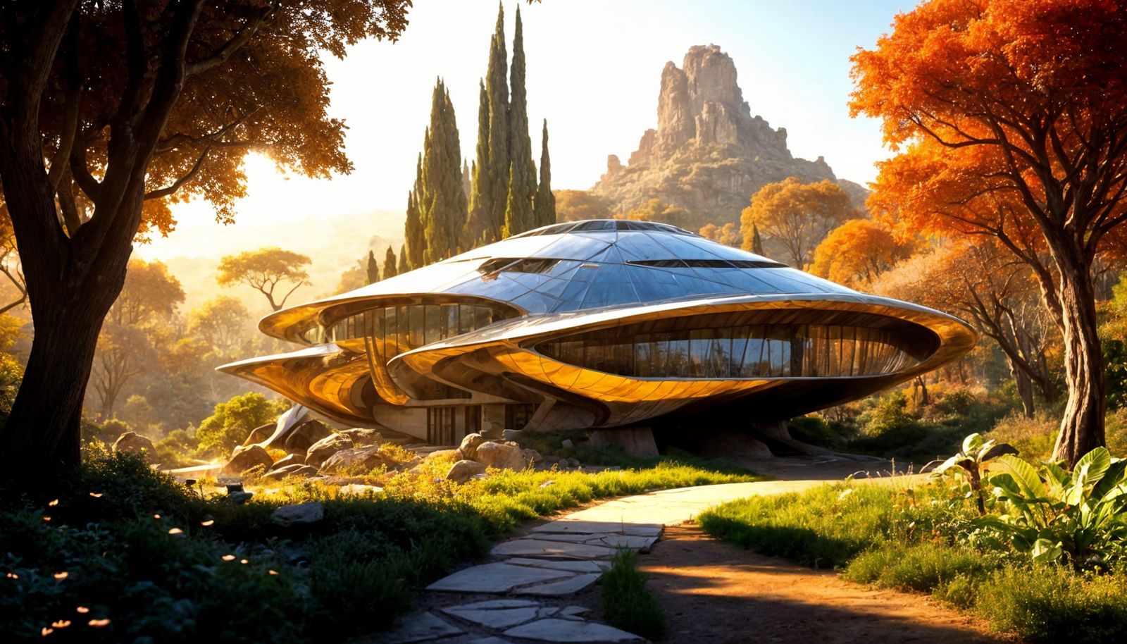 Golden Honeycomb Metropolis in a Futuristic Cityscape