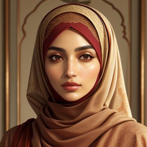 Arab Woman in Hijab: Classical Oil Portrait