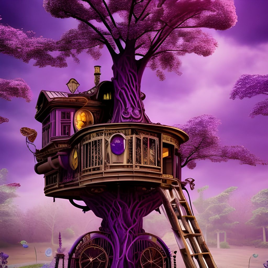 Steampunk Purple Treehouse in Purple Tree