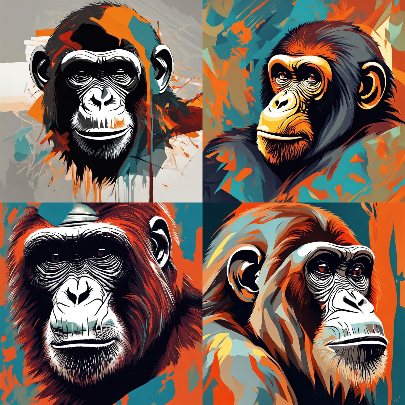 Abstract Ape Artwork with Complementary Colors
