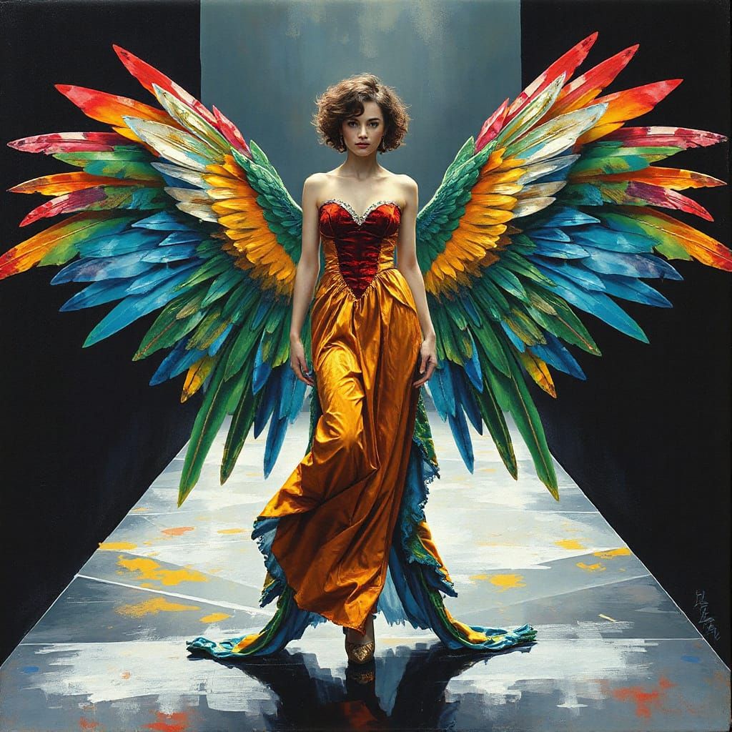 Model in Wing Dress, Alphonse Mucha Style