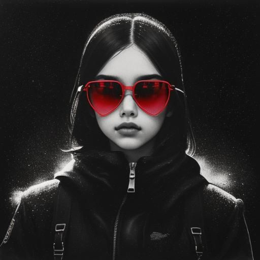 Fractal Girl on Dystopian Road in Charcoal Style