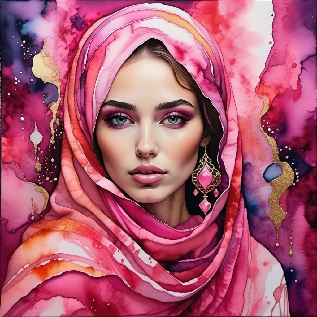 Pink Arabian Nights Watercolor Painting