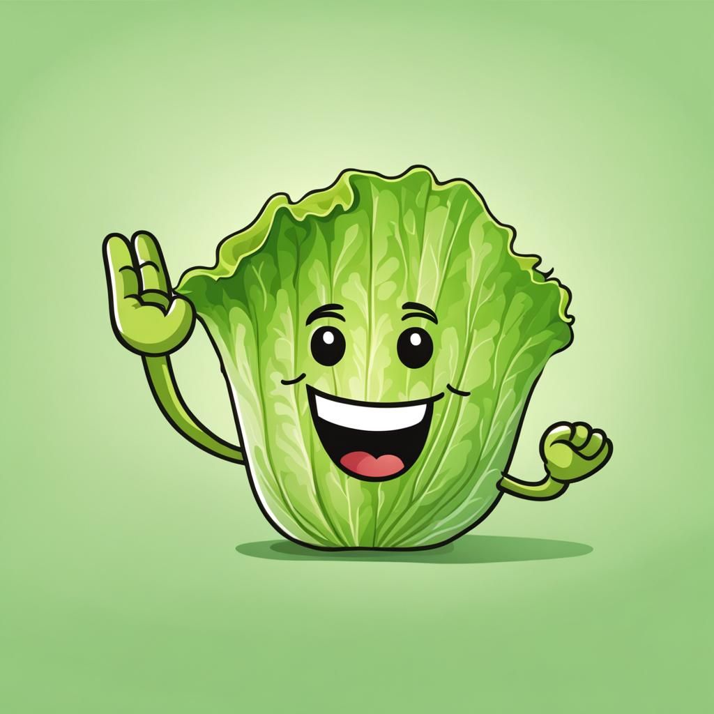 Smiling Cartoon Lettuce Waving Hello at the Beach