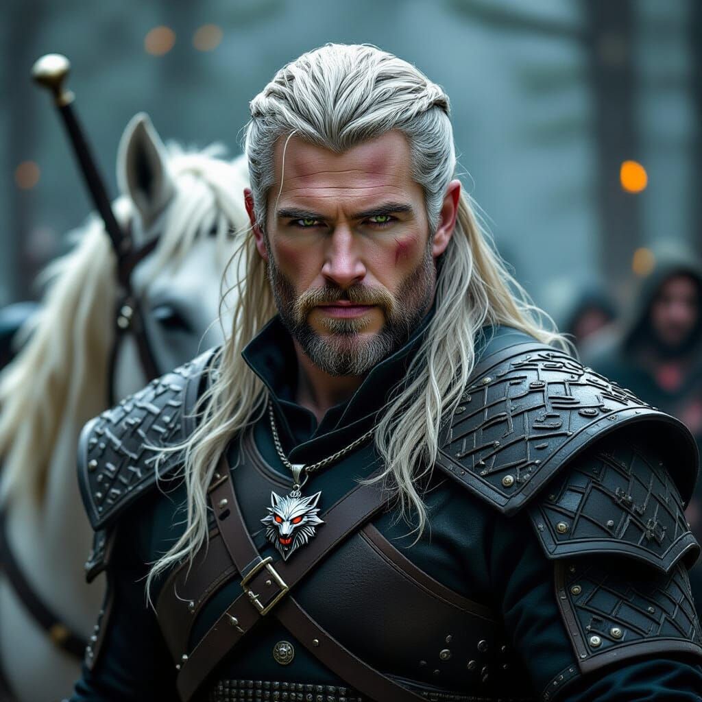 Geralt of Rivia: White Hair, Gold Eyes, Epic Battle