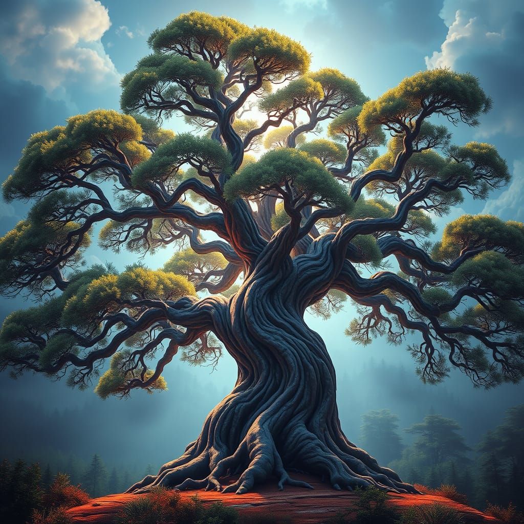 Ancient Juniper Sentinel in Mystical Forest
