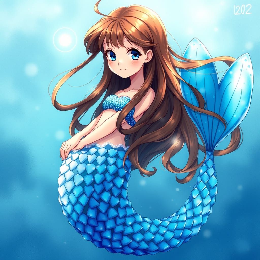 Anime Mermaid in Dreamlike Watercolors