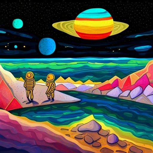 Astronauts Explore Alien Planet with Sandwich UFO