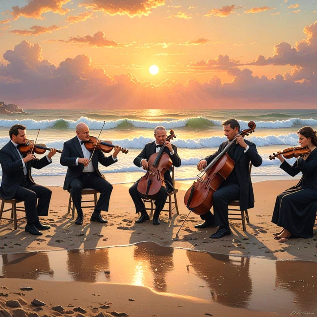 Vibrant Sunset Orchestra Performs on Ocean Beach