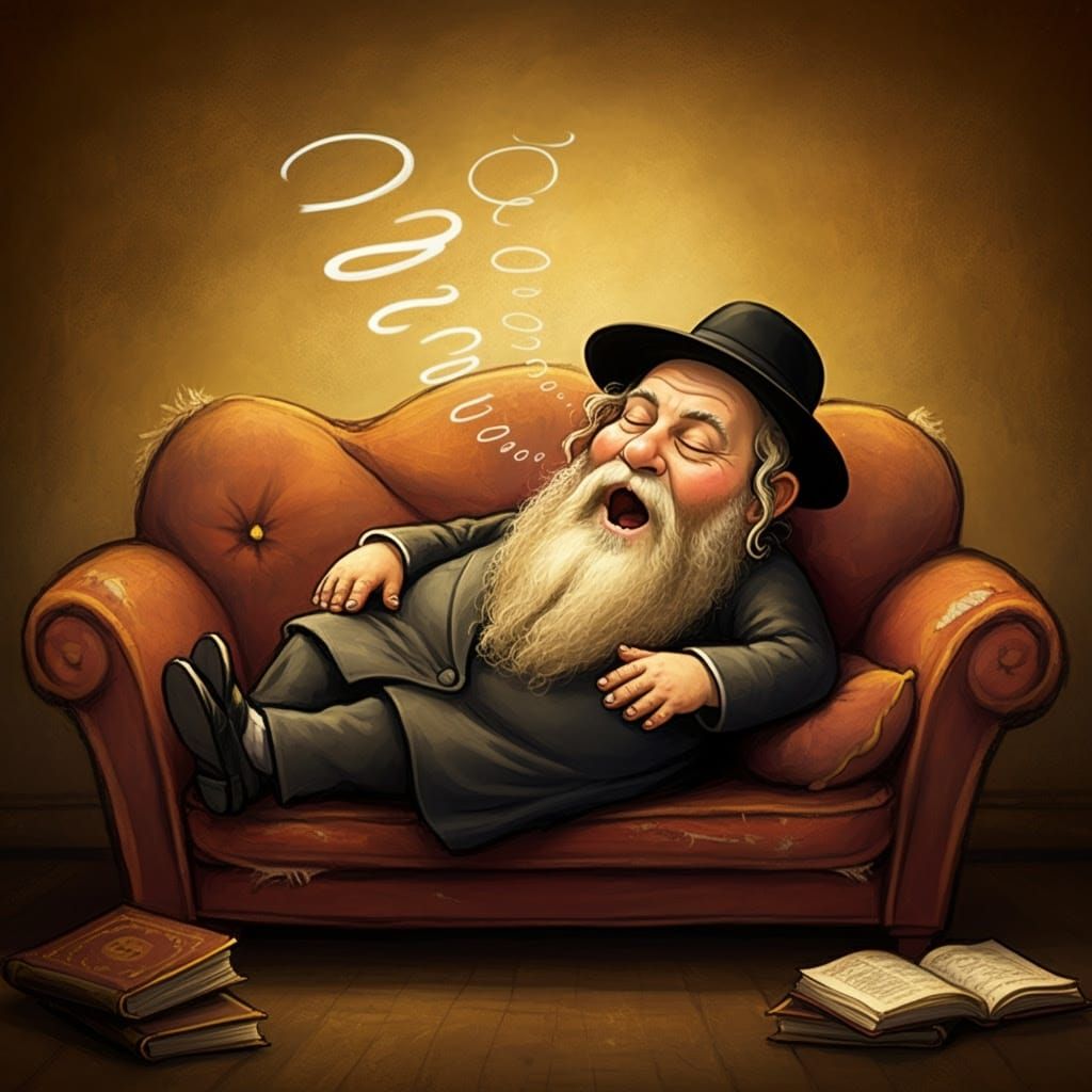 Jovial Orthodox Man Snores on Velvety Couch