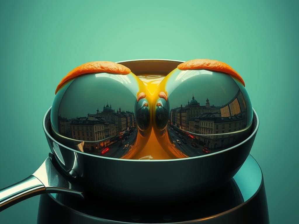 Fried Eggs with Cityscape Double Exposure